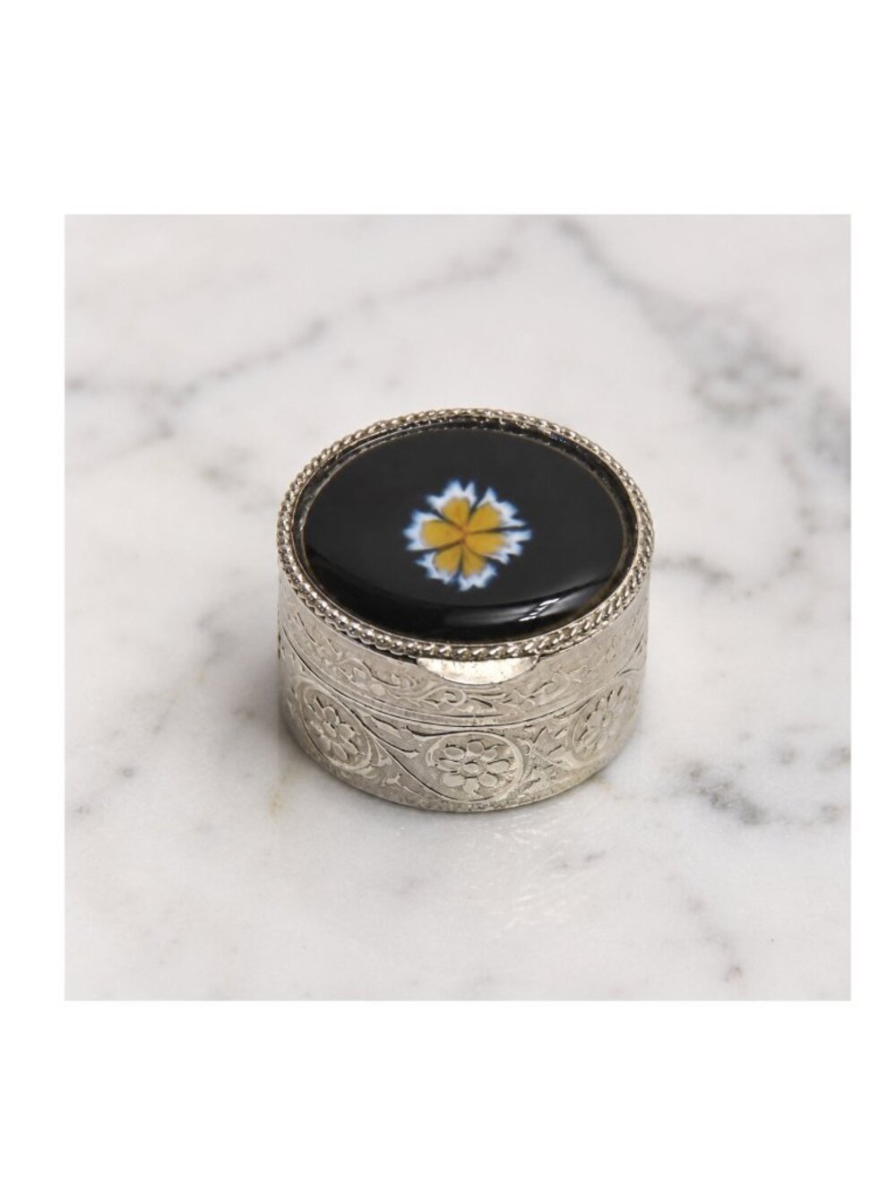 Vintage Miniature Trinket Box Pill Box Millefiori Style Floral Keepsake